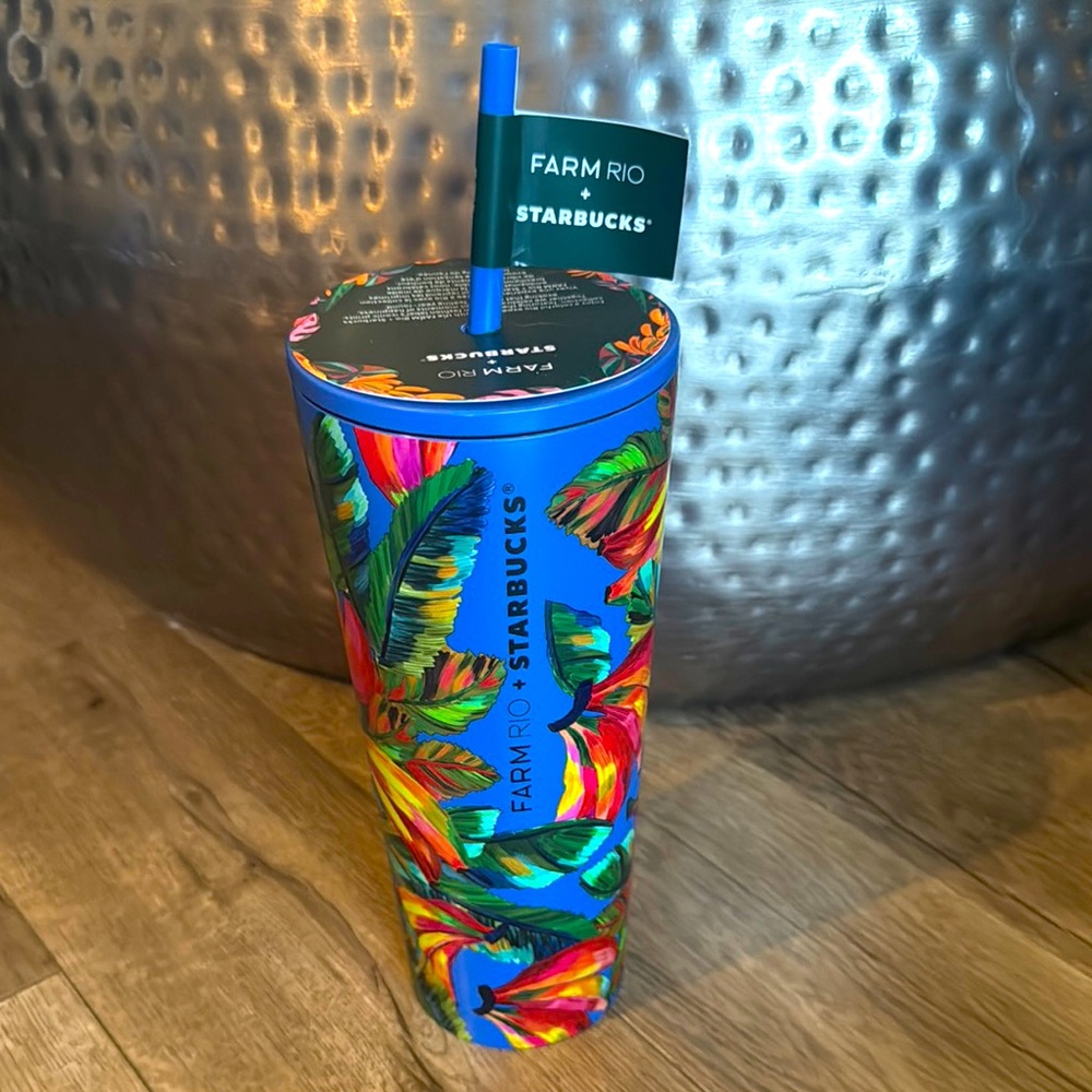 STARBUCKS FARM RIO STAINLESS STEEL 24oz BANANA MIX Radiant Blue Floral